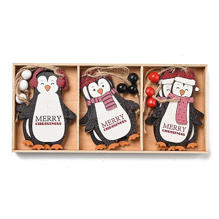 9Pcs 3 Styles Christmas Wood Pendant Decorations Set WOOD-U004-01C-1