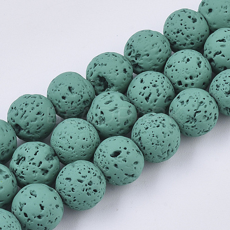 Spray Painted Natural Lava Rock Beads Strands G-N0324-D-03-1