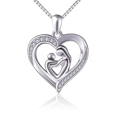 925 Sterling Silver Heart with Mom & Son Pendants for Mother's Day STER-BB65972-A-1