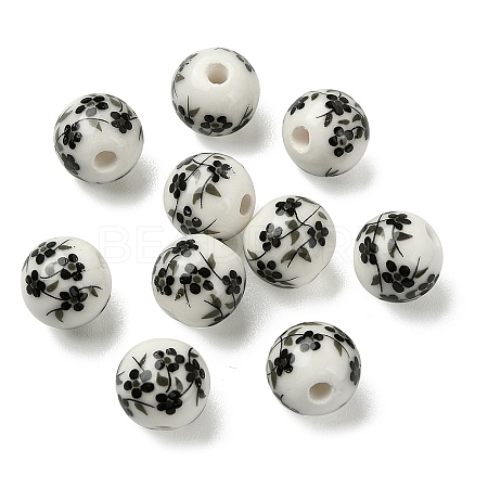 Handmade Printed Porcelain Round Beads PORC-YW0001-05E-1