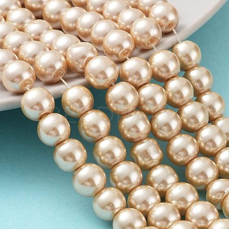 Baking Paint Pearlized Glass Pearl Round Bead Strands LS-HY-Q330-8mm-42-1