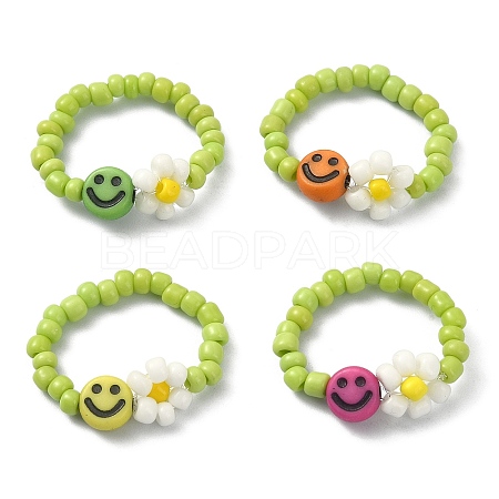 Glass Seed Beaded Stretch Ring RJEW-TA00079-01-1