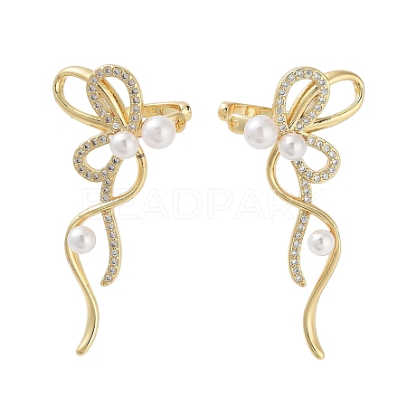 Bowknot Brass Micro Pave Cubic Zirconia Cuff Earrings for Women EJEW-E310-04G-1