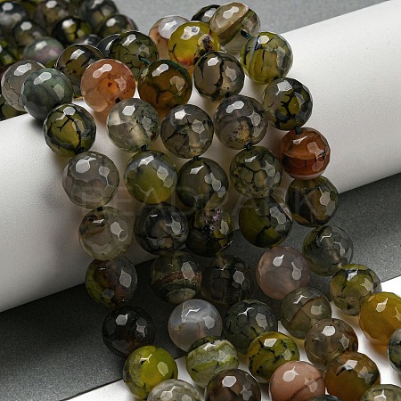 Faceted Natural Dragon Veins Agate Beads Strands G-F447-12mm-L07-1