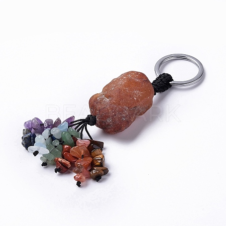 Natural Red Agate Nugget with Mixed Gemstone Chips Tassel Keychains KEYC-P012-02P-02-1
