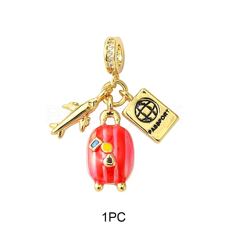 1Pc Travel Theme Brass Micro Pave Clear Cubic Zirconia European Dangle Charms KK-YW0002-73-1
