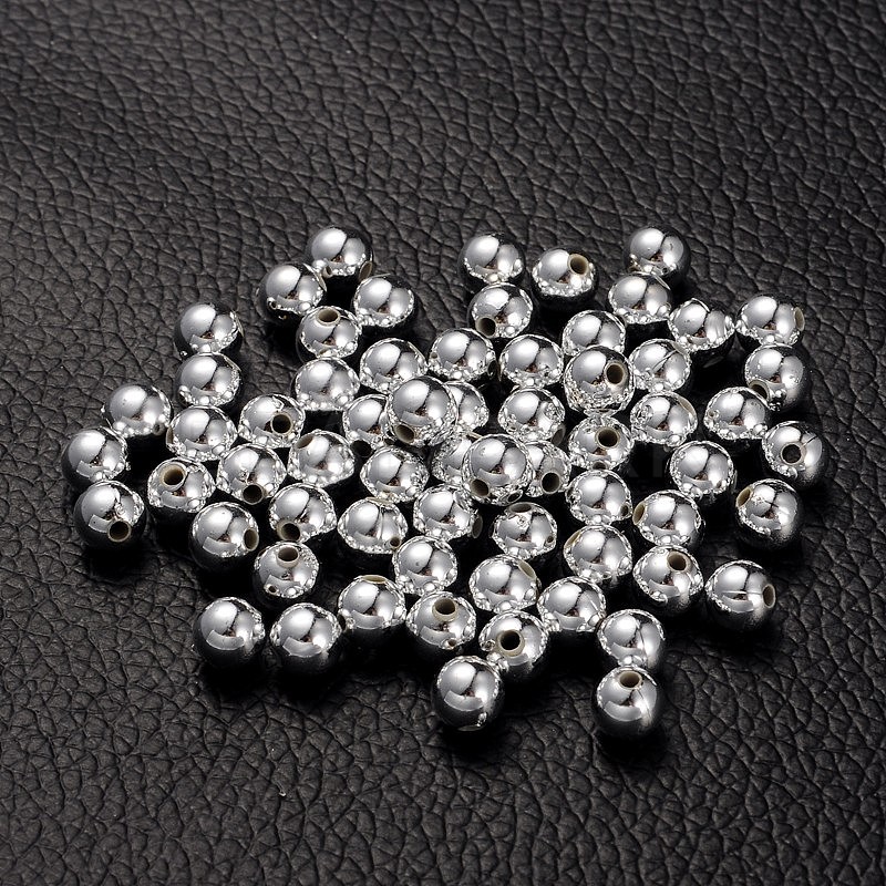 Plating Acrylic Beads, Round, Platinum Color, about 6mm in diameter ...